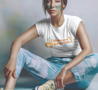 This t-shirt was made for a confrence hosted by the Texas City Chamber of Commerce for a womans empowerment confrence. The shirt says 'What is your superpwer?'. The color scheme is orange, pink, red, yellow, blue and purple. It has a venus symbol representing woman as the question mark and daisies accenting around the typography. I went for a 70's vibe.